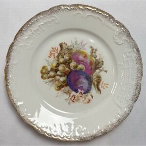 Carl Tielsch CT Altwasser Germany Salad Plate Gold Rim Floral Fruit Design